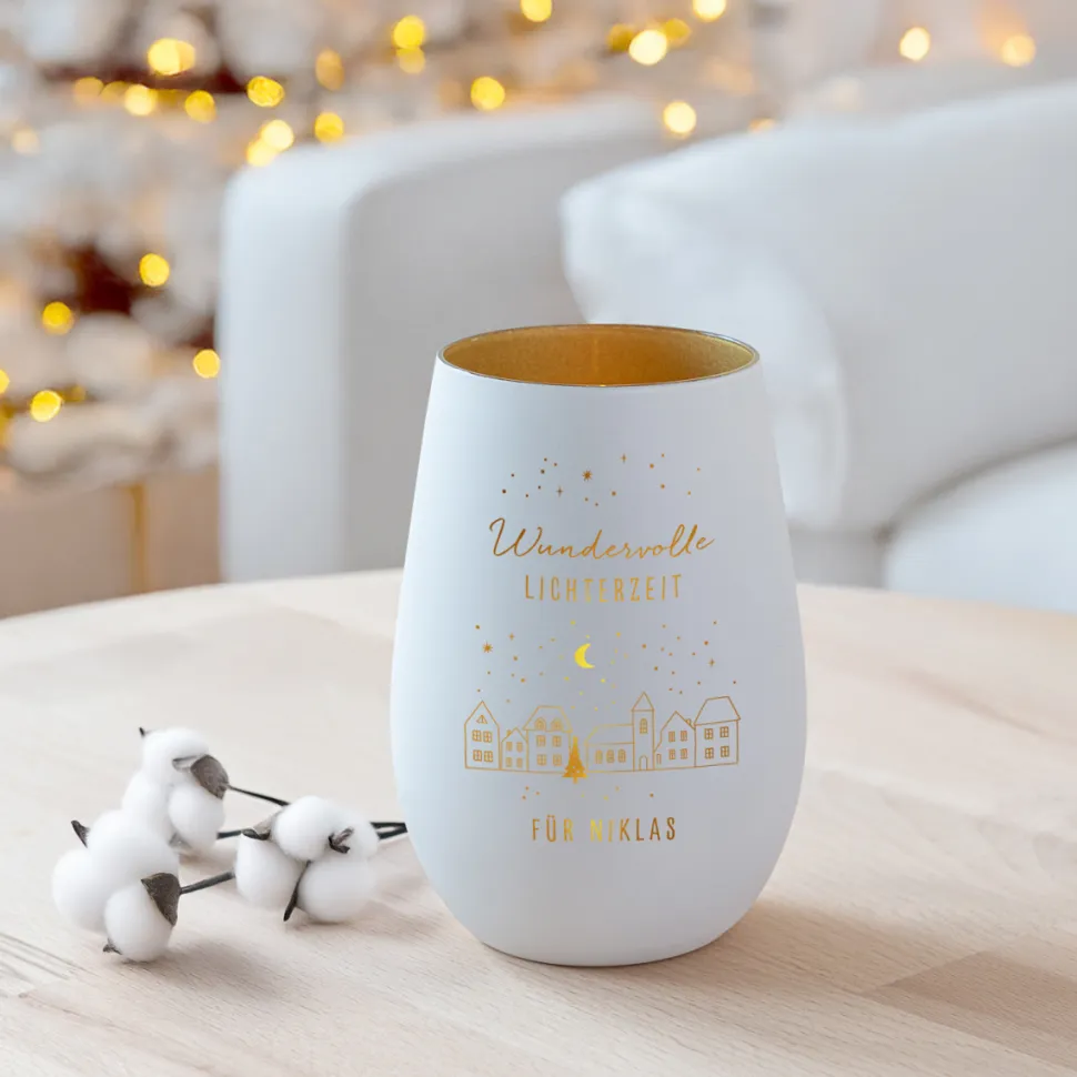 Windlicht Weihnachten mit Gravur "Wundervolle Lichterzeit“