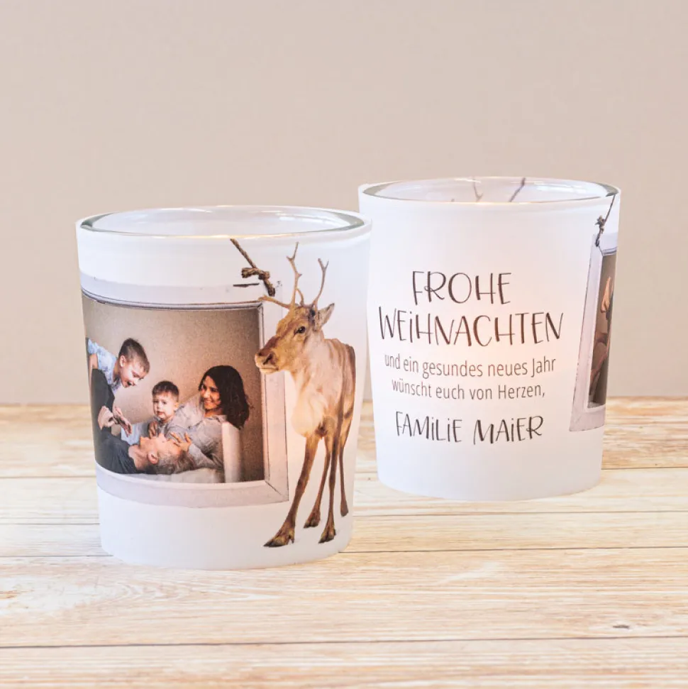 Windlicht Weihnachten Rentier - Give Away mit Foto personalisierbar