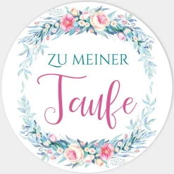 24 x Aufkleber Taufe Kranz Aquarell