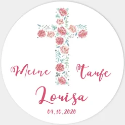 24 x Aufkleber Taufe Kreuz mit Blumen