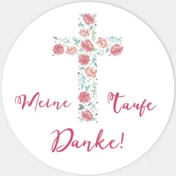 24 x Aufkleber Taufe Kreuz mit Blumen