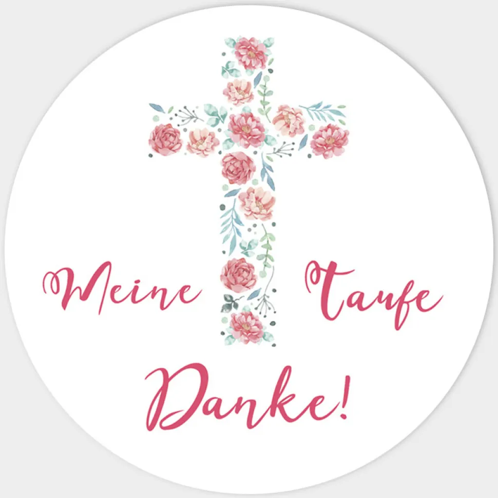 24 x Aufkleber Taufe Kreuz mit Blumen