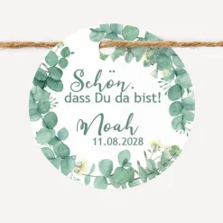 24 x Geschenkanhänger rund "Eukalyptuskranz"