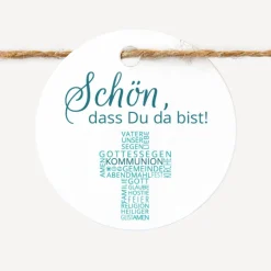 24 x Geschenkanhänger rund Kommunion Junge