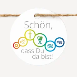 24 x Geschenkanhänger rund "Regenbogen Symbole"