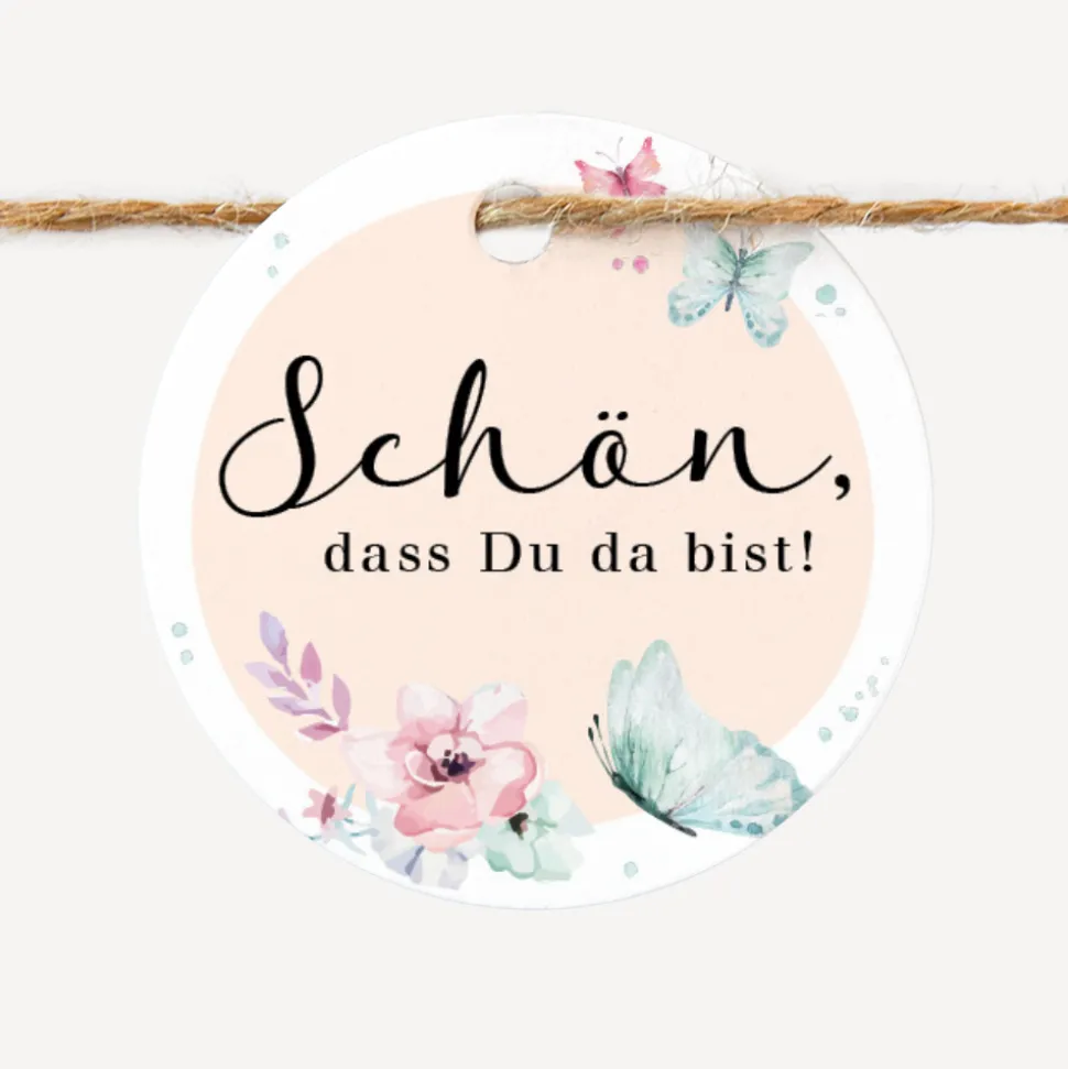 24 x Geschenkanhänger rund "Schmetterlinge"