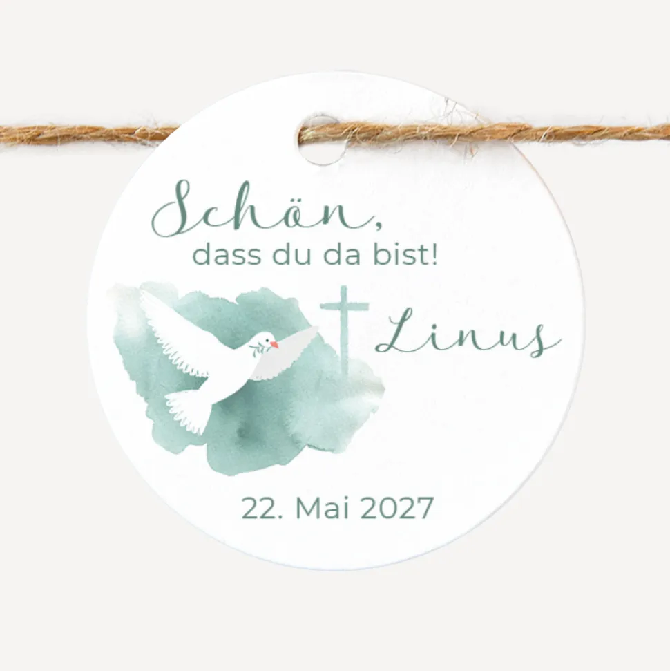 24 x Geschenkanhänger rund "Taube"