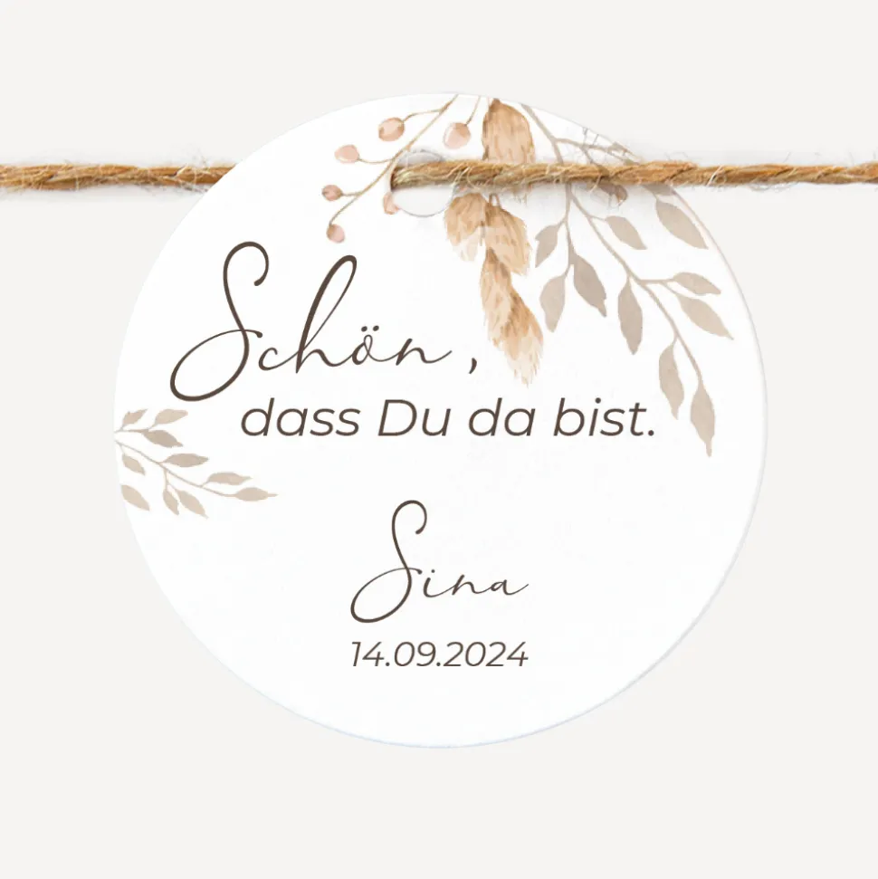 24 x Geschenkanhänger rund "Trockengras"