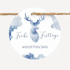 24 x Geschenkanhänger rund Weihnachten geschäftlich "Aquarell Rentier"