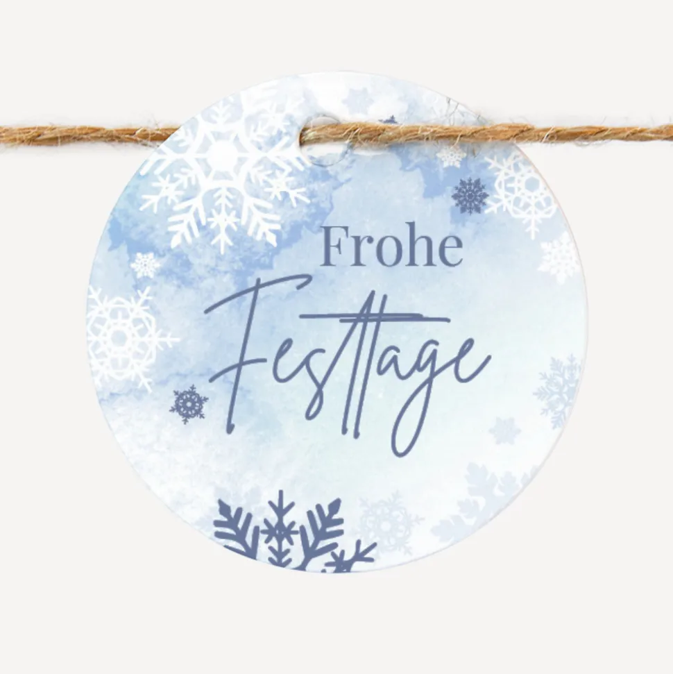24 x Geschenkanhänger rund Weihnachten geschäftlich "Schneeflocken"