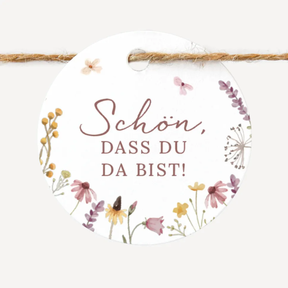 24 x Geschenkanhänger rund "Wildromantische Blüten"
