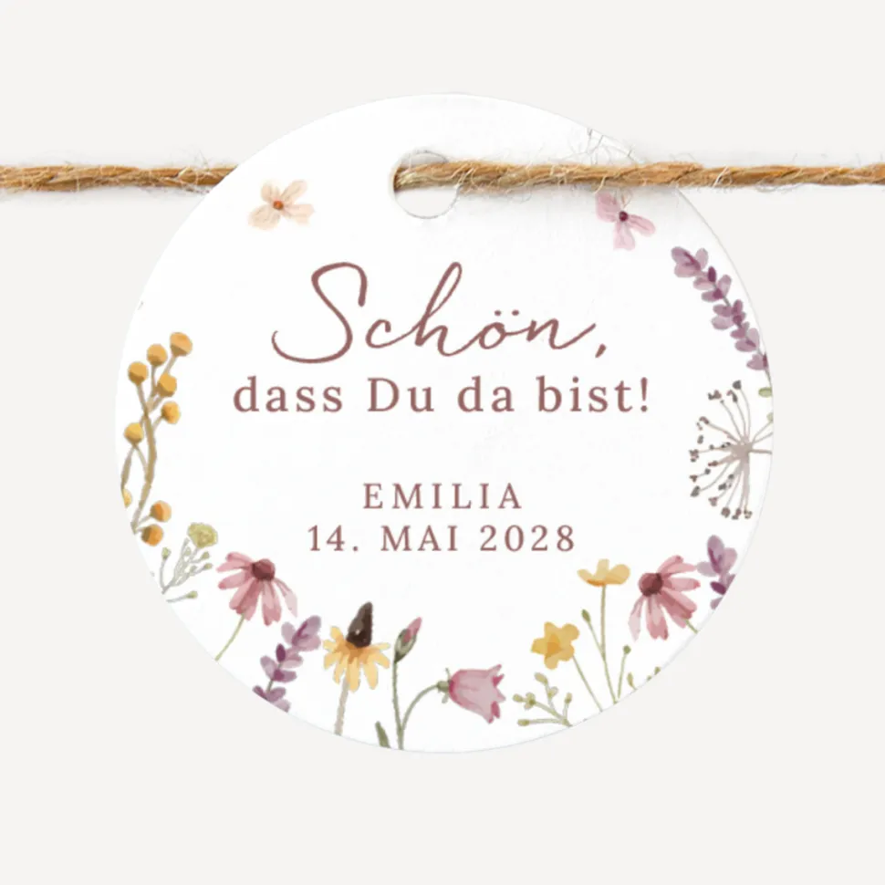 24 x Geschenkanhänger rund "Wildromantische Blüten"