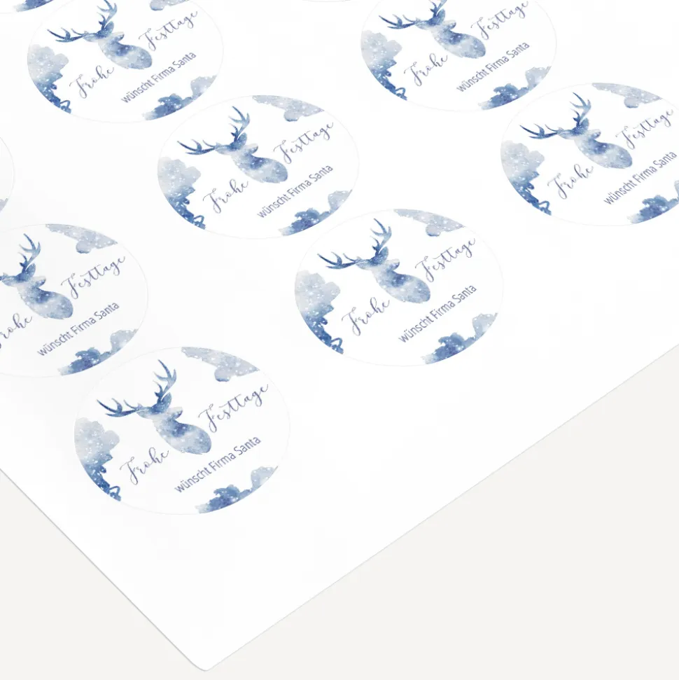48 x Weihnachtsaufkleber geschäftlich "Aquarell Rentier"