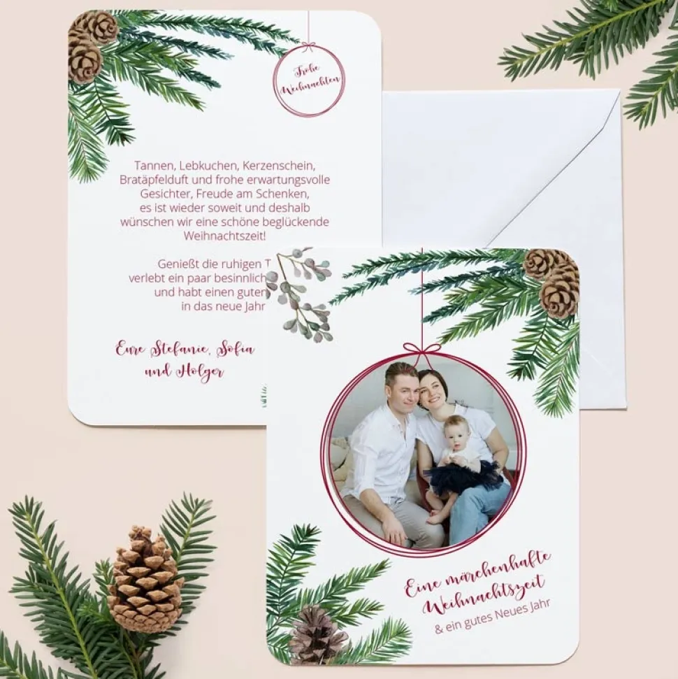 6 x Weihnachtskarte Christbaumkugel